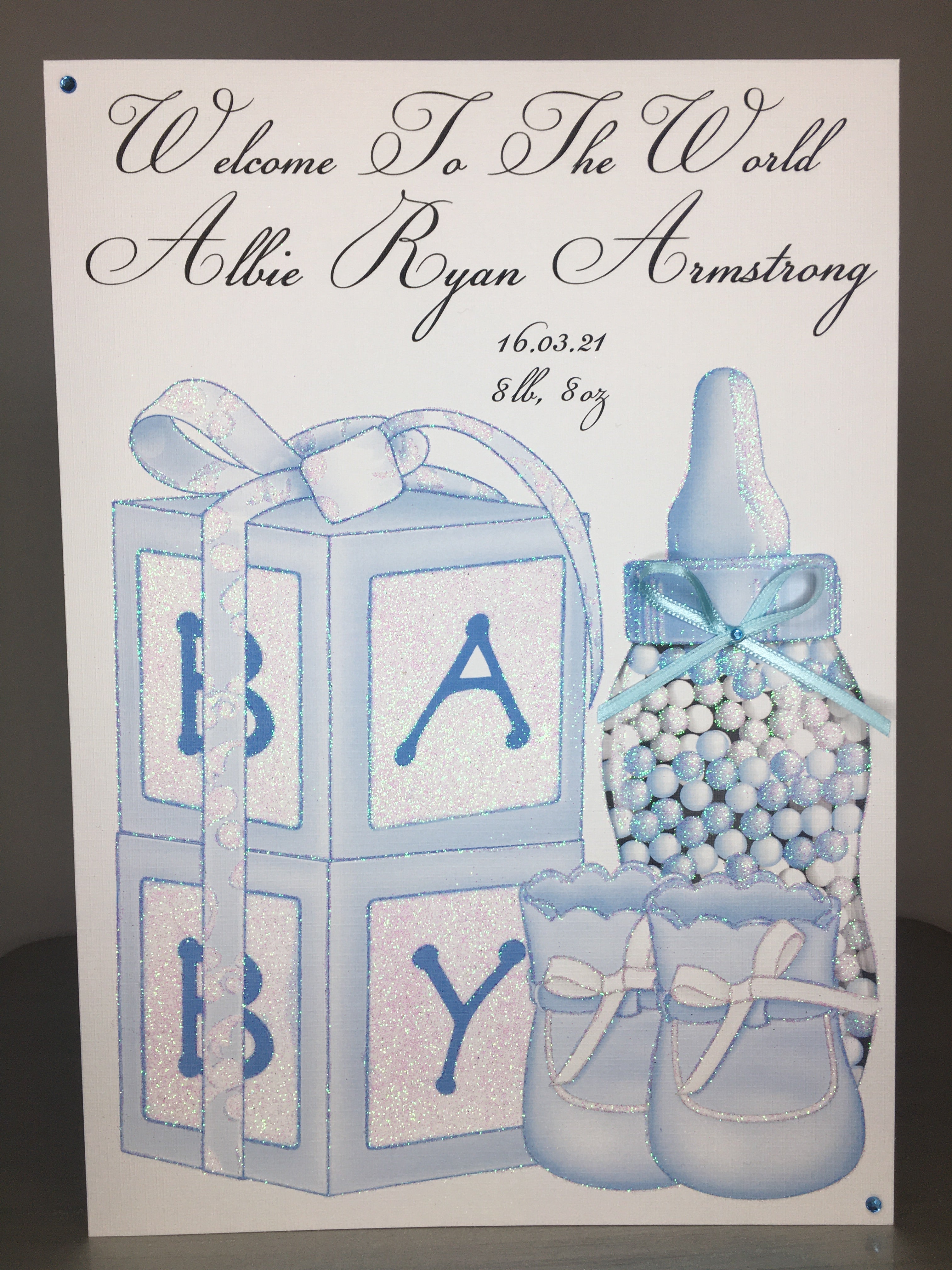 Blue Baby Bottle & Shoes New Born Card Yayyays Store