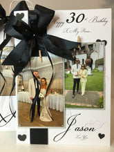 Load image into Gallery viewer, Ribbon &amp; Bow with Black Hearts Pop Up Luxury Photo Card

