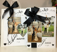 Load image into Gallery viewer, Ribbon &amp; Bow with Black Hearts Pop Up Luxury Photo Card
