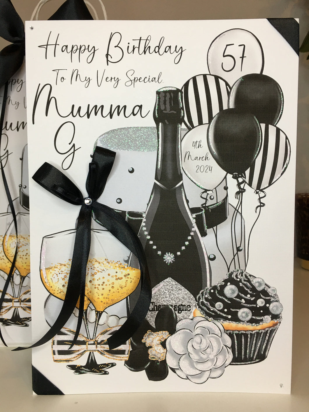Black & White Cake & Balloon Card