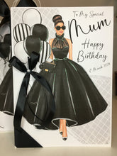 Load image into Gallery viewer, Black &amp; White Lady with Balloons Card
