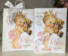 Load image into Gallery viewer, Baby Princess with Teddy Bear Baby Shower Card

