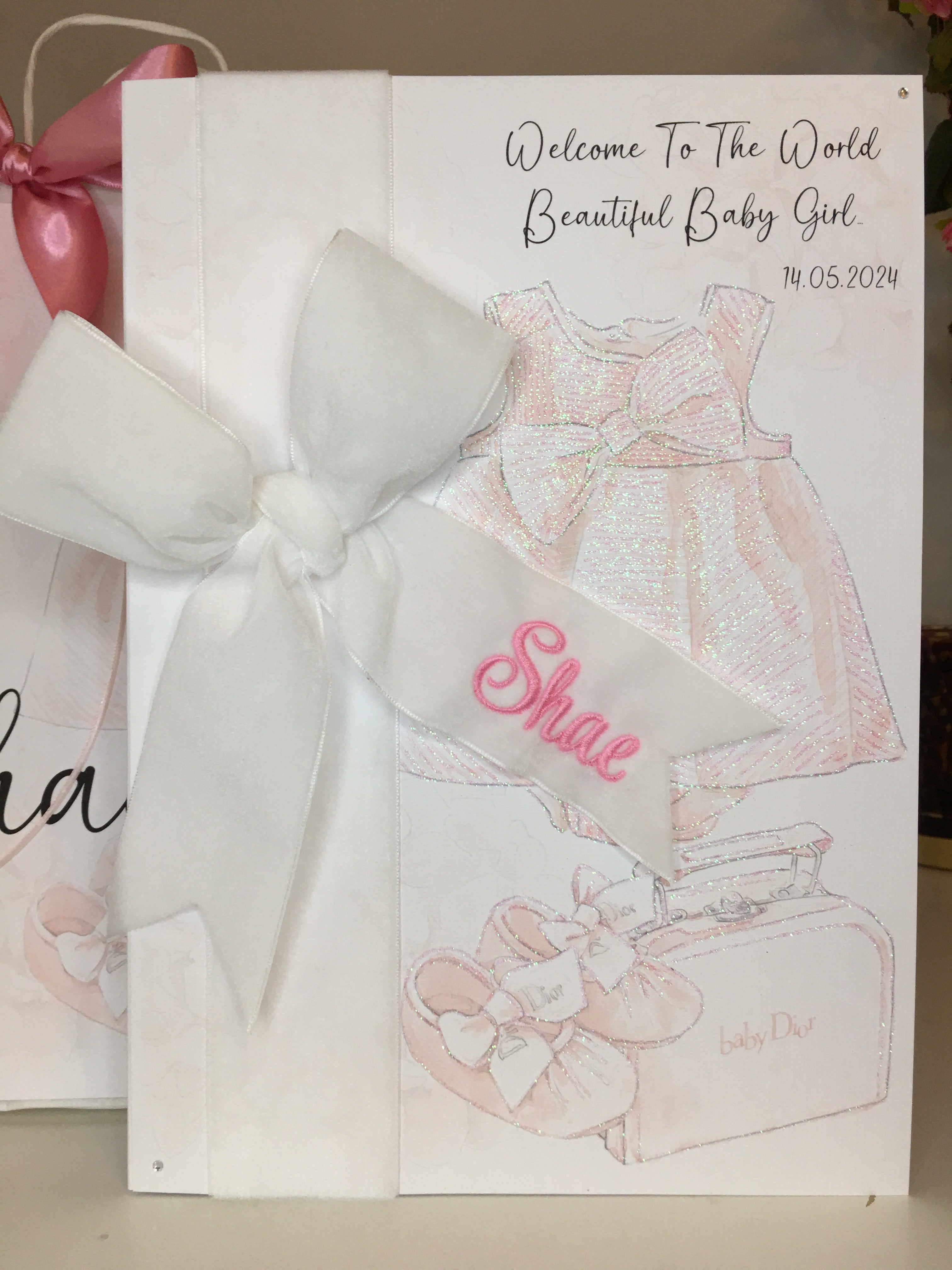 Personalised Velvet Ribbon Pink New Born Card – Yayyays Store