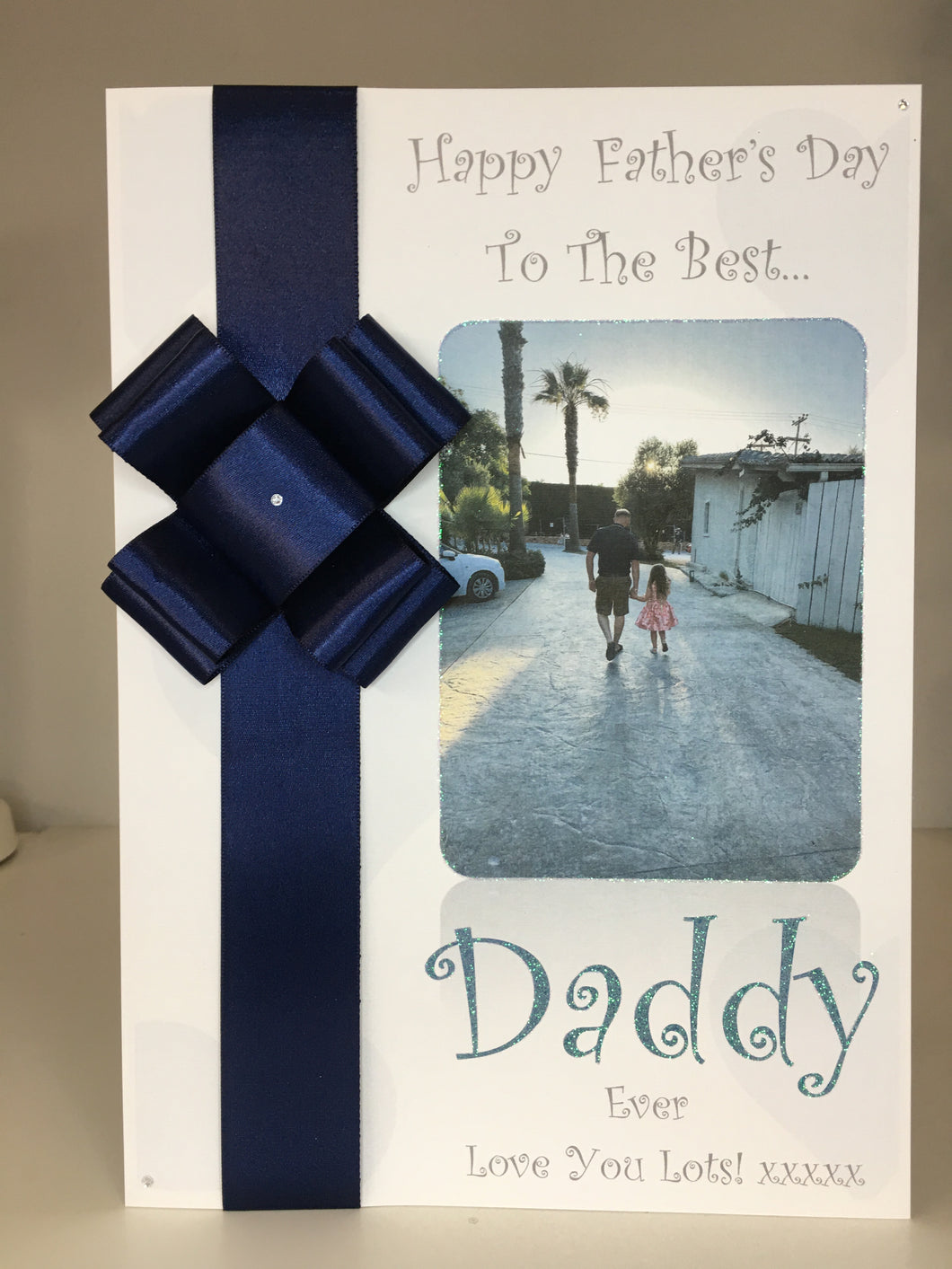 Ribbon & Bow Blue Heart Photo Card