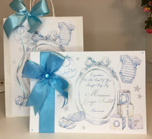 Load image into Gallery viewer, Ribbon &amp; Bow Blue Mirror Newborn Card
