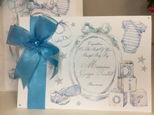 Load image into Gallery viewer, Ribbon &amp; Bow Blue Mirror Newborn Card
