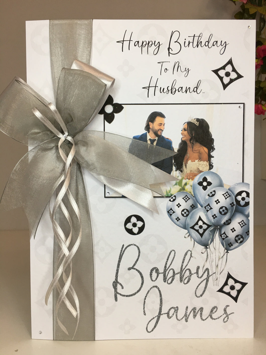 Ribbon & Bow Designer Inspired Balloons Photo Card