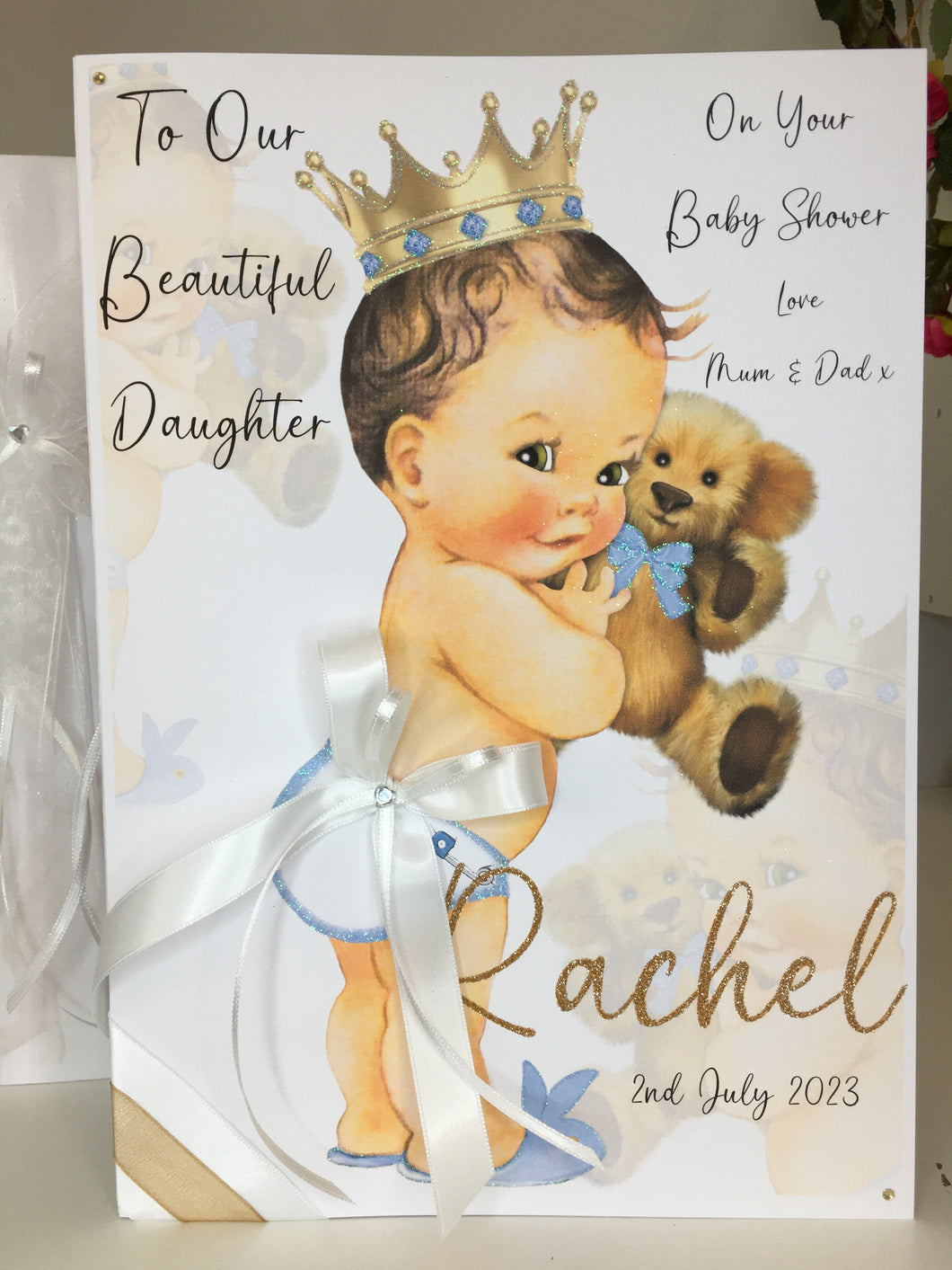 Baby Prince with Teddy Bear Baby Shower Card