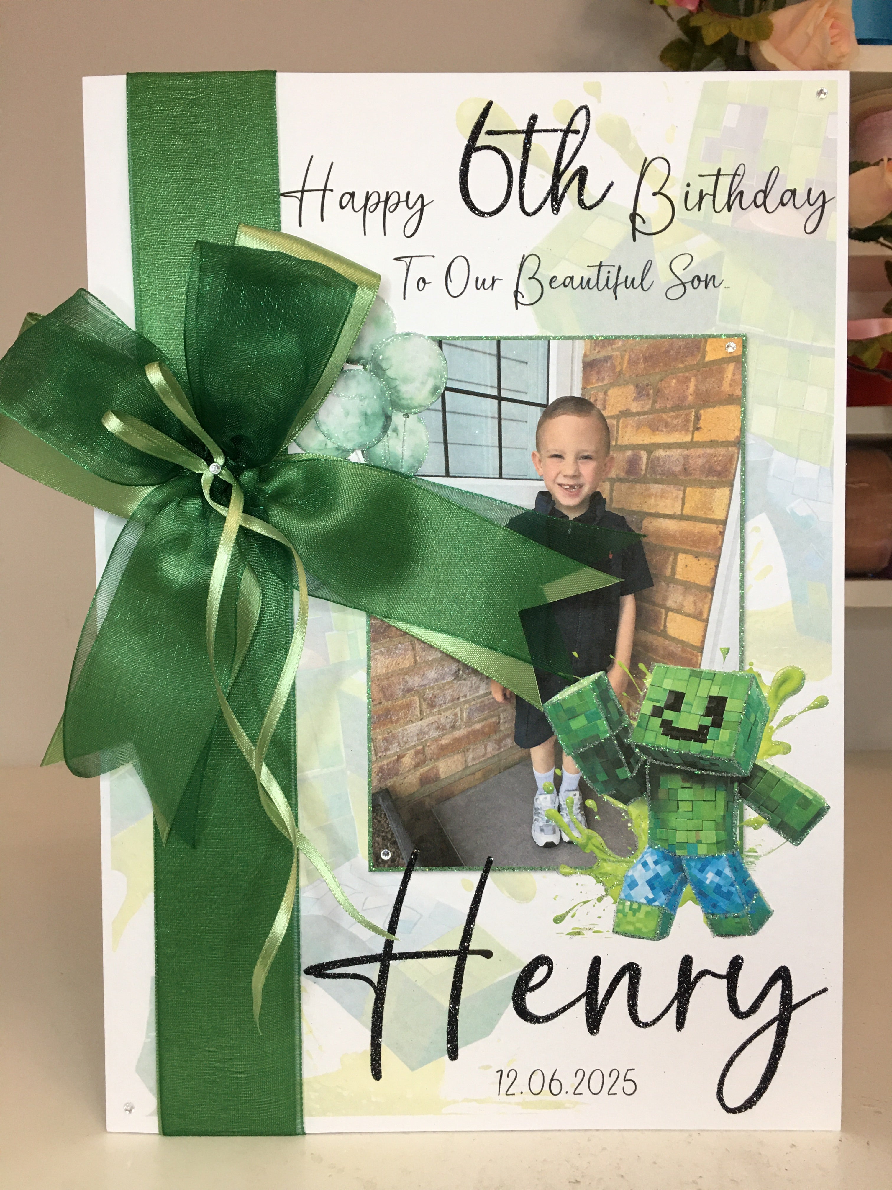 Ribbon & Bow Minecraft Green Head Creeper Photo Card – Yayyays Store