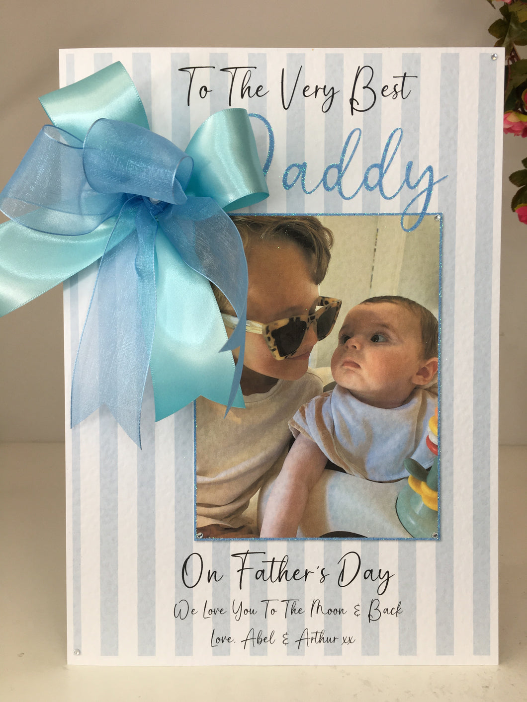 Blue & White Stripe Photo Card Father's Day