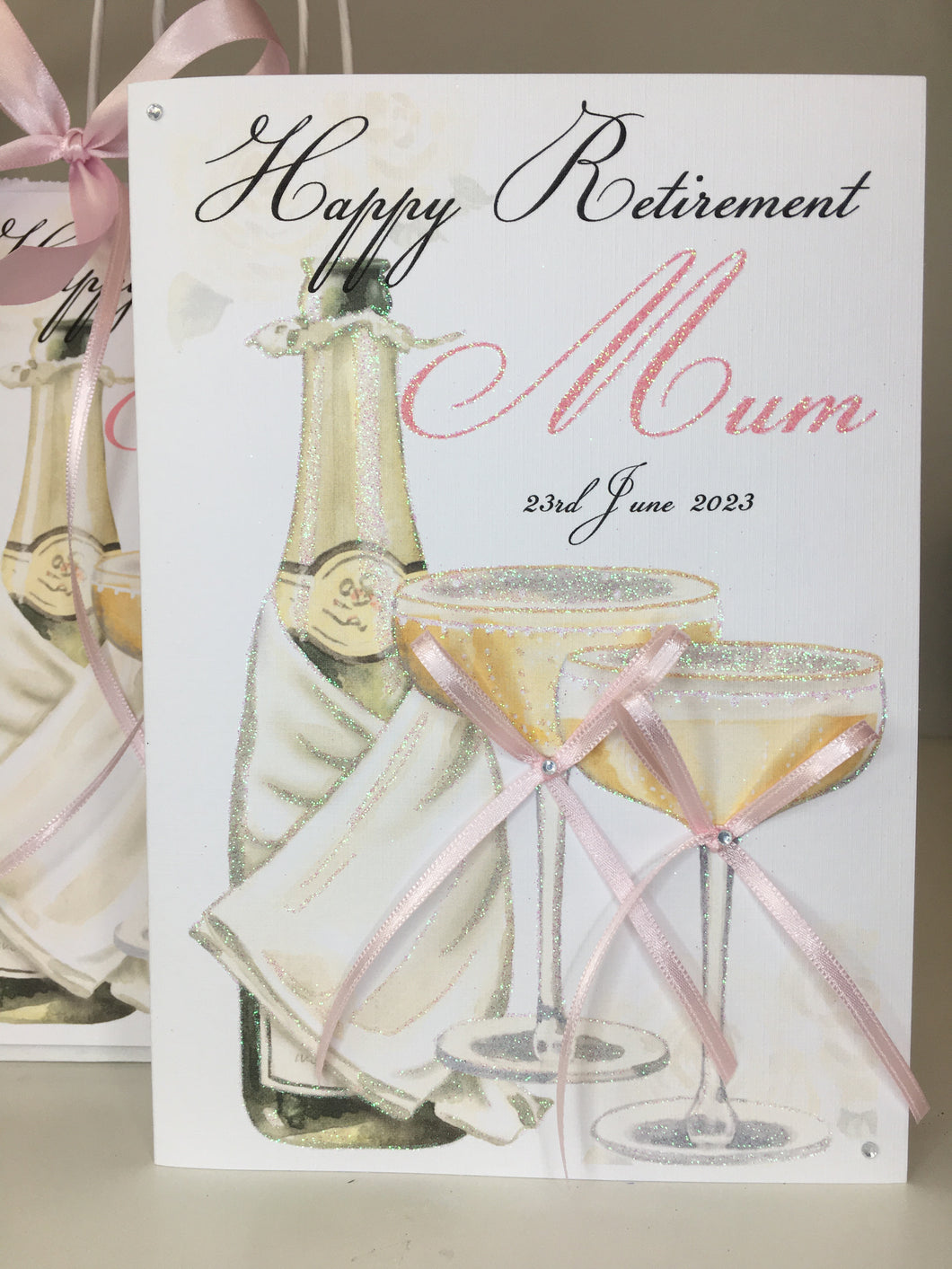 Champagne Bottle & Glasses Retirement Card