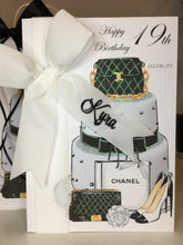 Load image into Gallery viewer, Personalised Velvet Ribbon Cake, Bag &amp; Shoes Card
