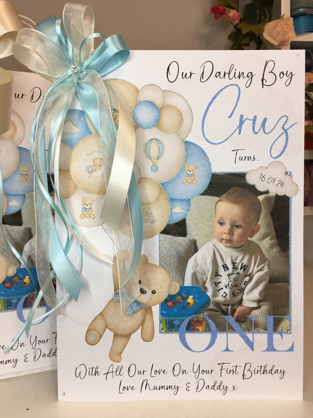 Teddy Bear Balloon Photo Card