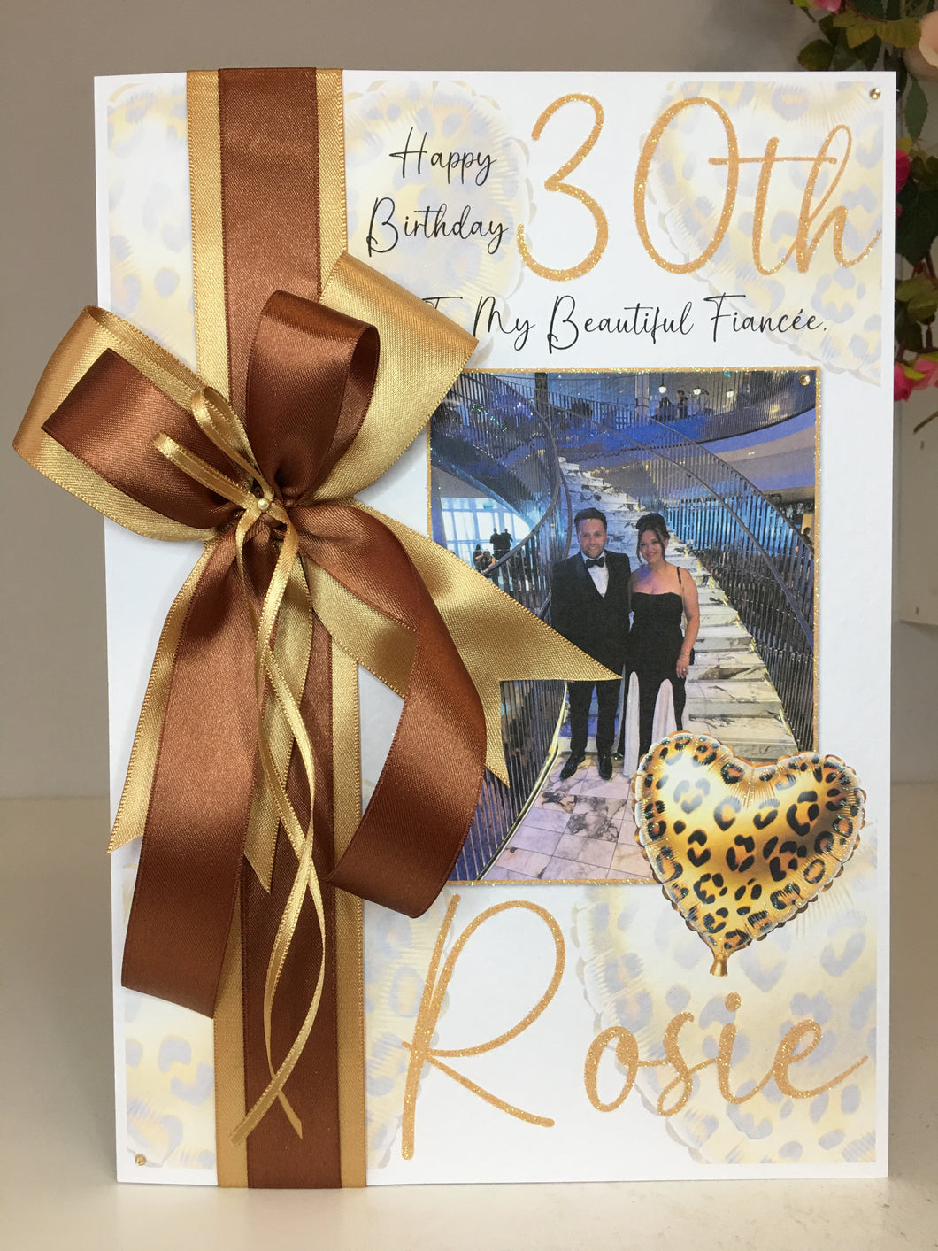 Ribbon & Bow Leopard Hearts Photo Card