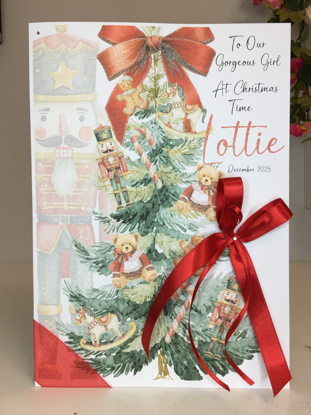 Christmas - Teddy Bear & Nutcracker Xmas Tree Card