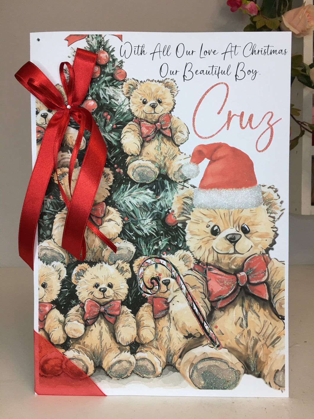 Christmas - Red Bow Teddy Bear Xmas Tree
