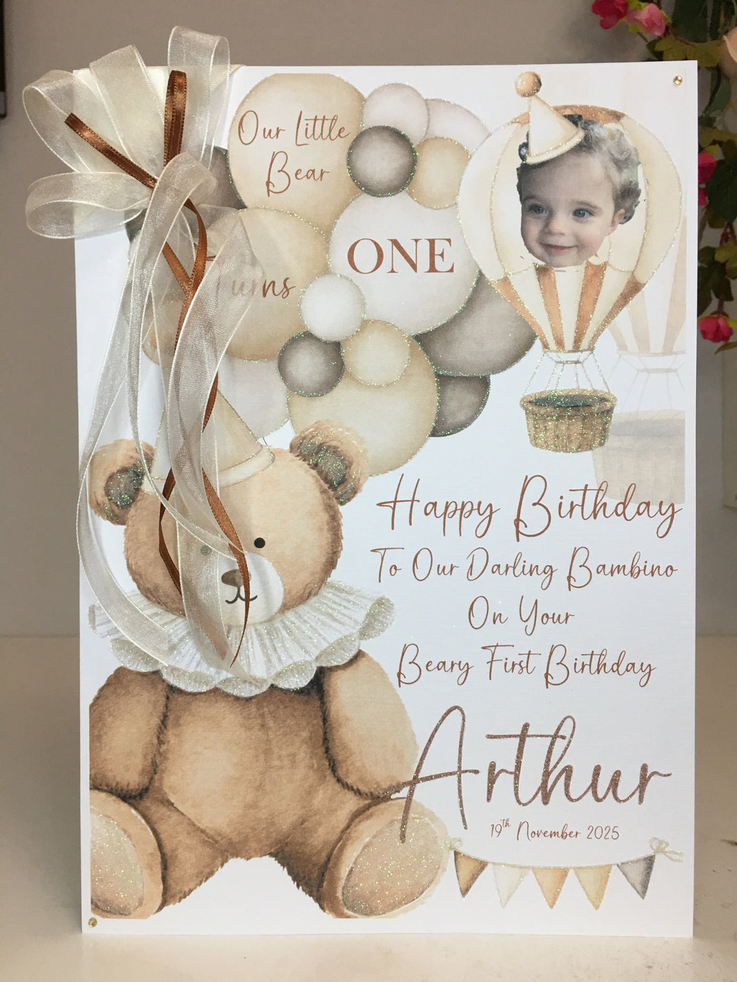 Teddy Bear Air Balloon Photo Card