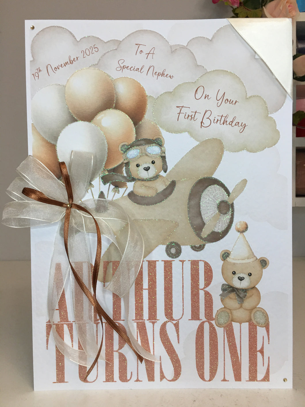 Teddy Bear Aeroplane Card