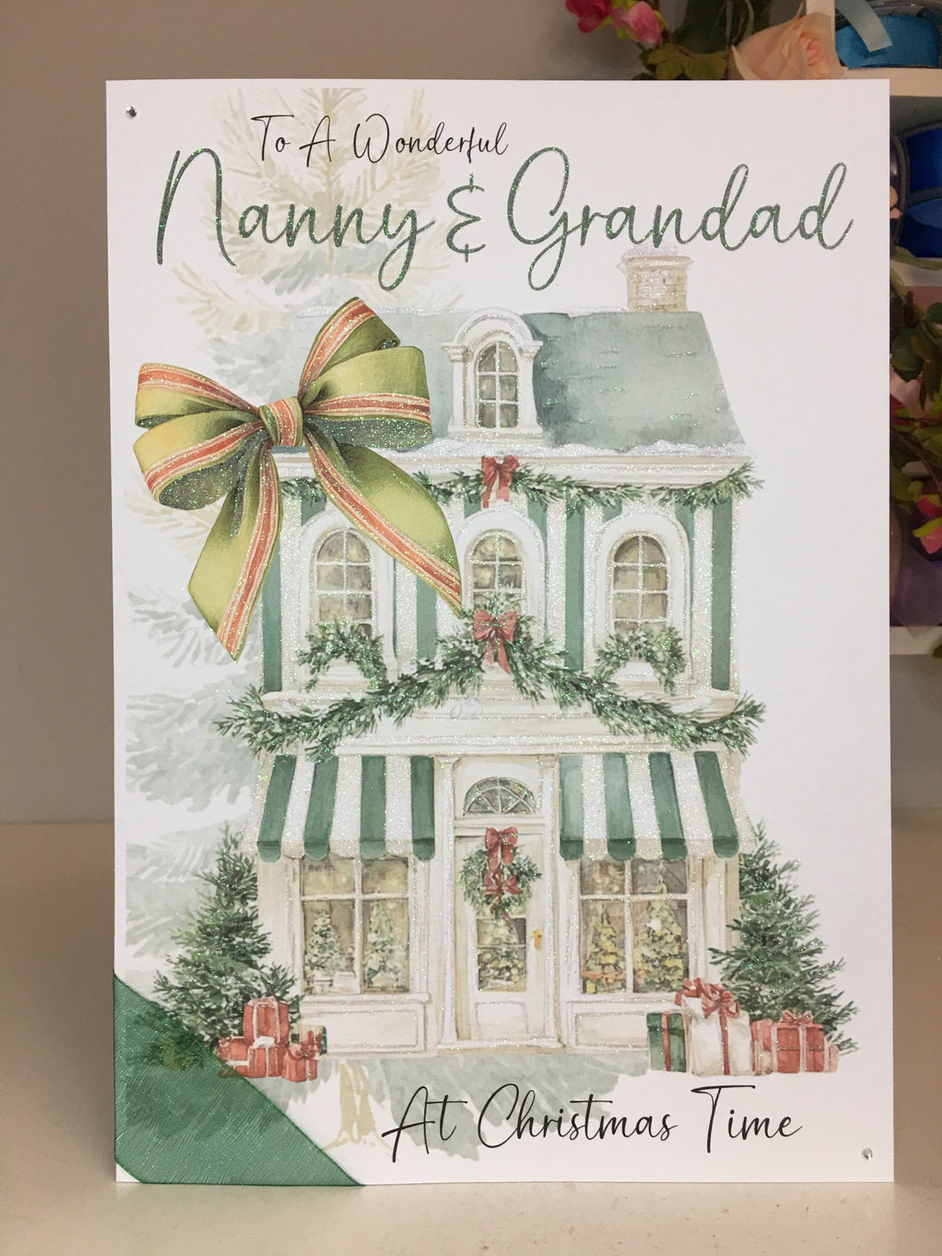 Christmas - Green Stripe Xmas House Card