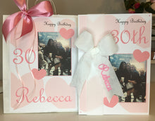 Load image into Gallery viewer, Personalised Velvet Ribbon Pink Hearts Photo Card
