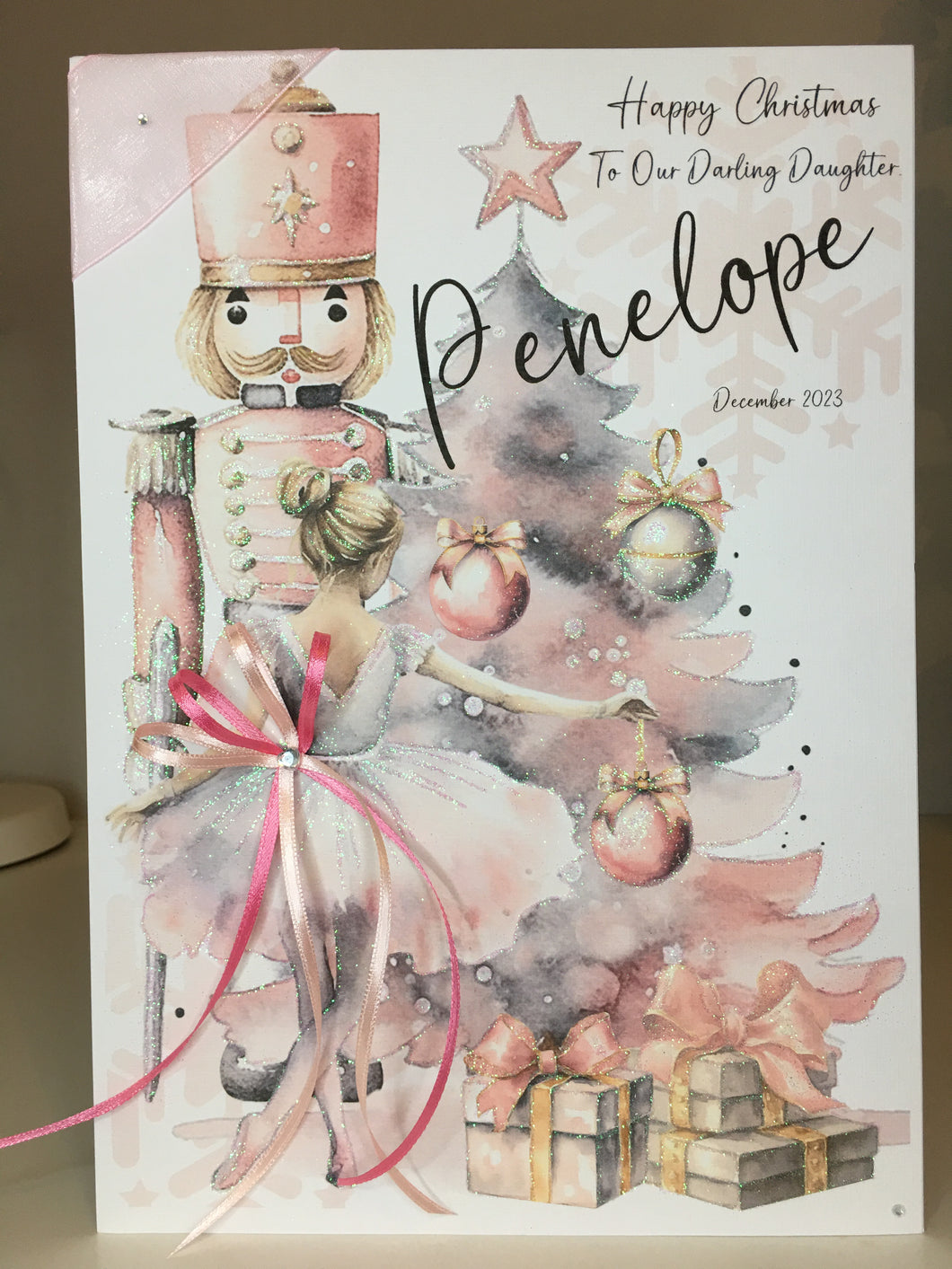 Christmas - Pink Nutcracker & Ballerina Xmas Tree Card