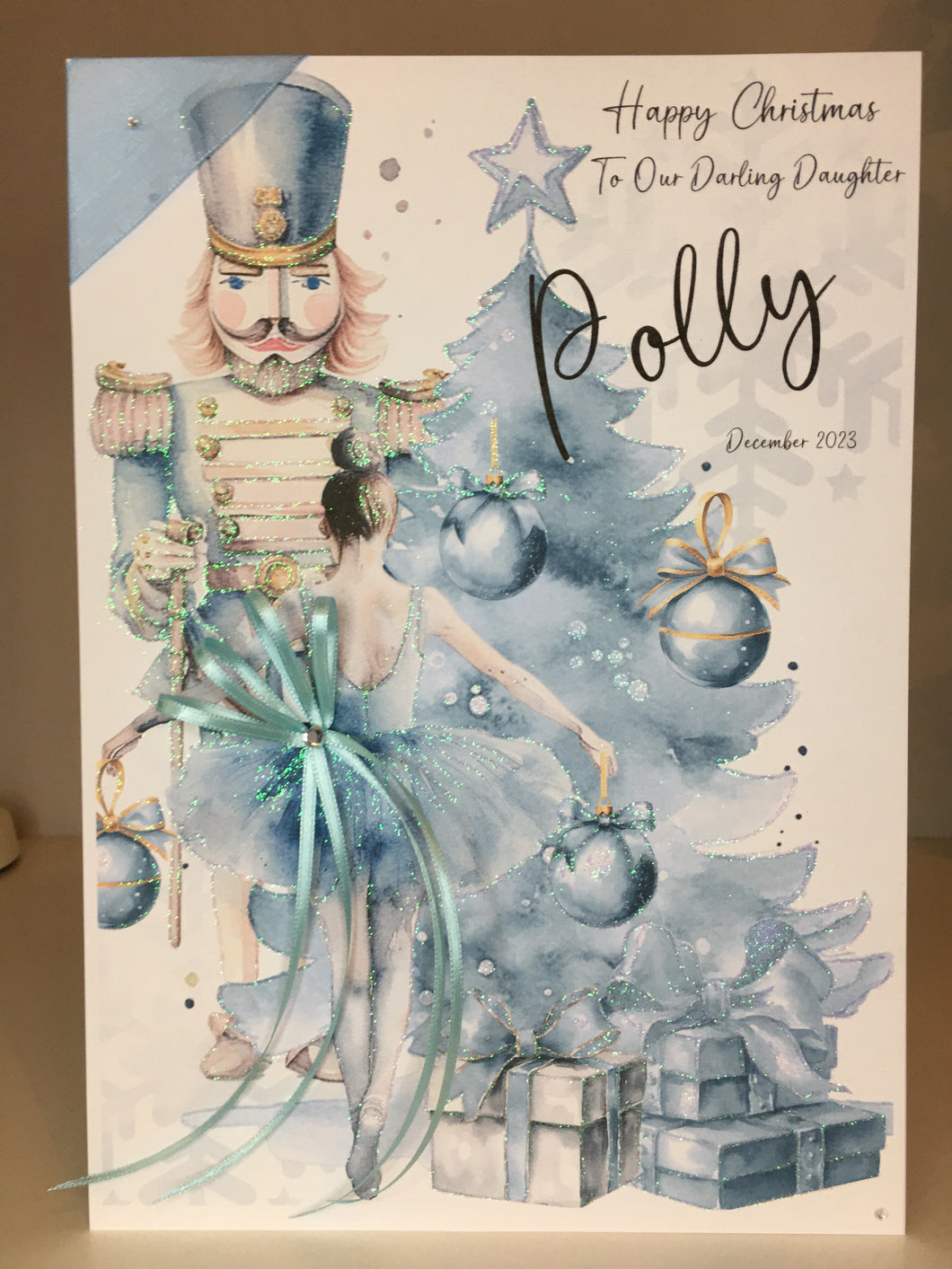 Christmas - Blue Nutcracker & Ballerina Xmas Tree Card