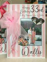 Load image into Gallery viewer, Ribbon &amp; Bow Pink &amp; White Stripe Hearts Photo Card
