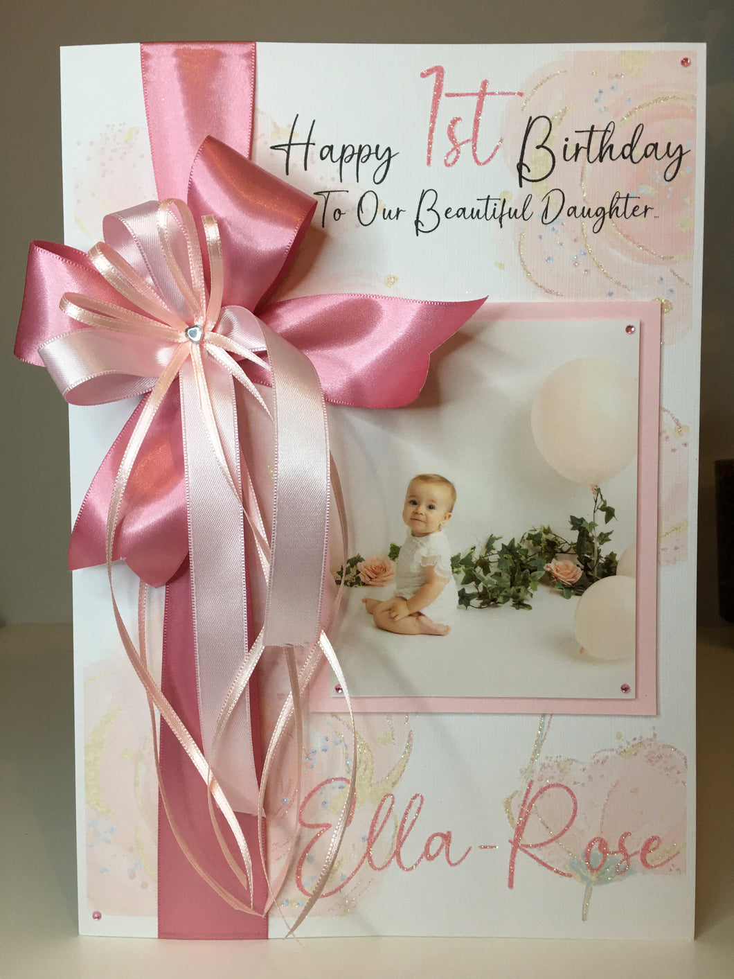 Ribbon & Bow Pink Floral Luxury Photo Card