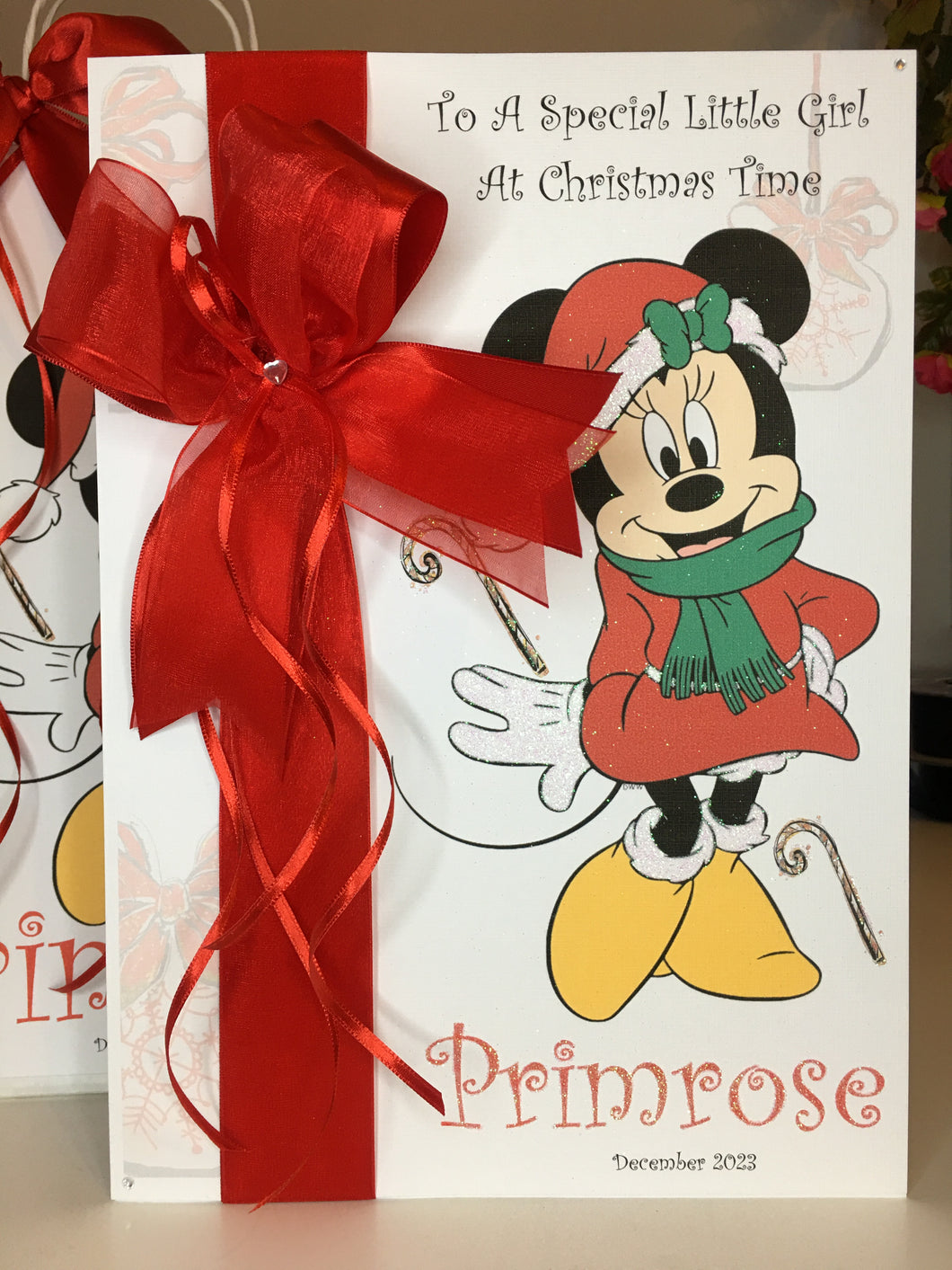 Ribbon & Bow Minnie Mouse Christmas Card