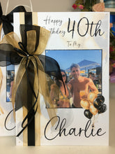 Load image into Gallery viewer, Ribbon &amp; Bow Black Black &amp; Gold Balloon Photo Card
