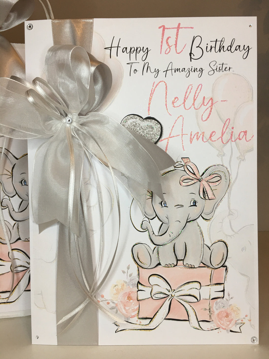 Ribbon & Bow Elephant Present Card