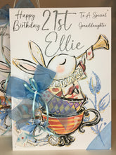 Load image into Gallery viewer, Mr Rabbit Trumpet Mad Hatter Tea Party Card
