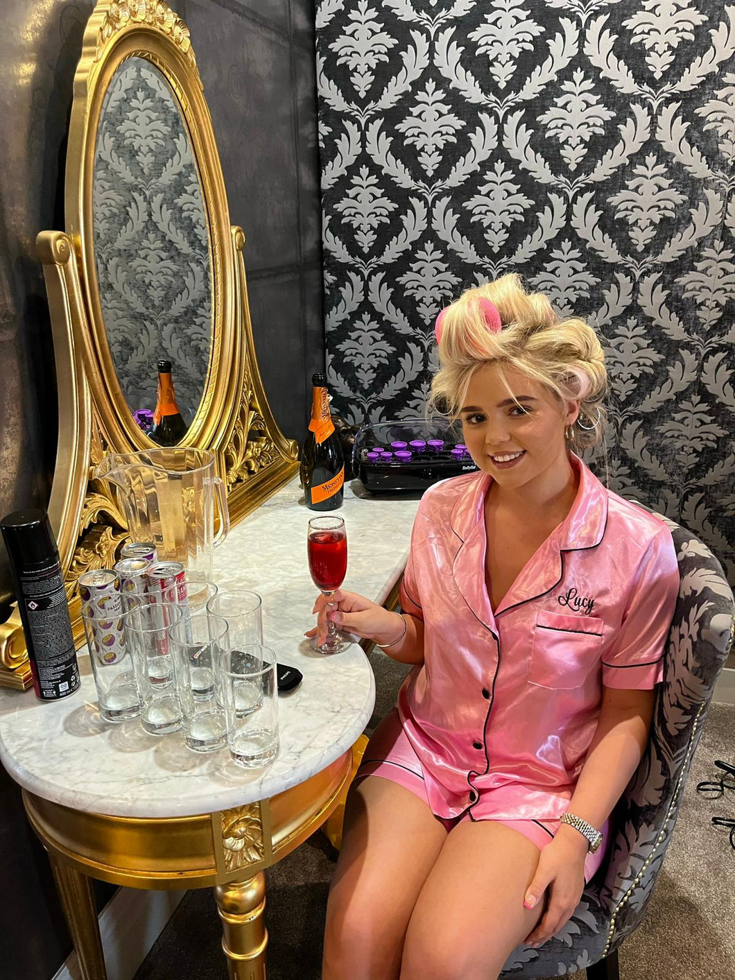 Pink Satin Short Set Pyjamas