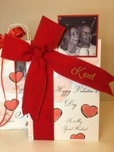 Load image into Gallery viewer, Personalised Velvet Ribbon Red Hearts Luxury Photo Card
