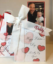 Load image into Gallery viewer, Personalised White Velvet Ribbon Red Hearts Luxury Photo Card
