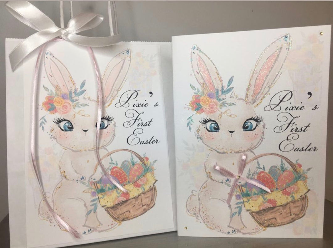 Easter Bunny with Egg Basket Card