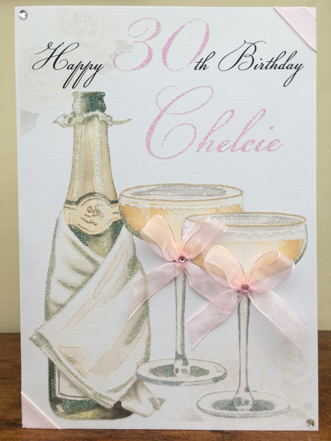 Champagne Bottle & Glasses Pink Card