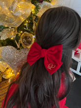 Load image into Gallery viewer, Red Velour Bow Hairclip
