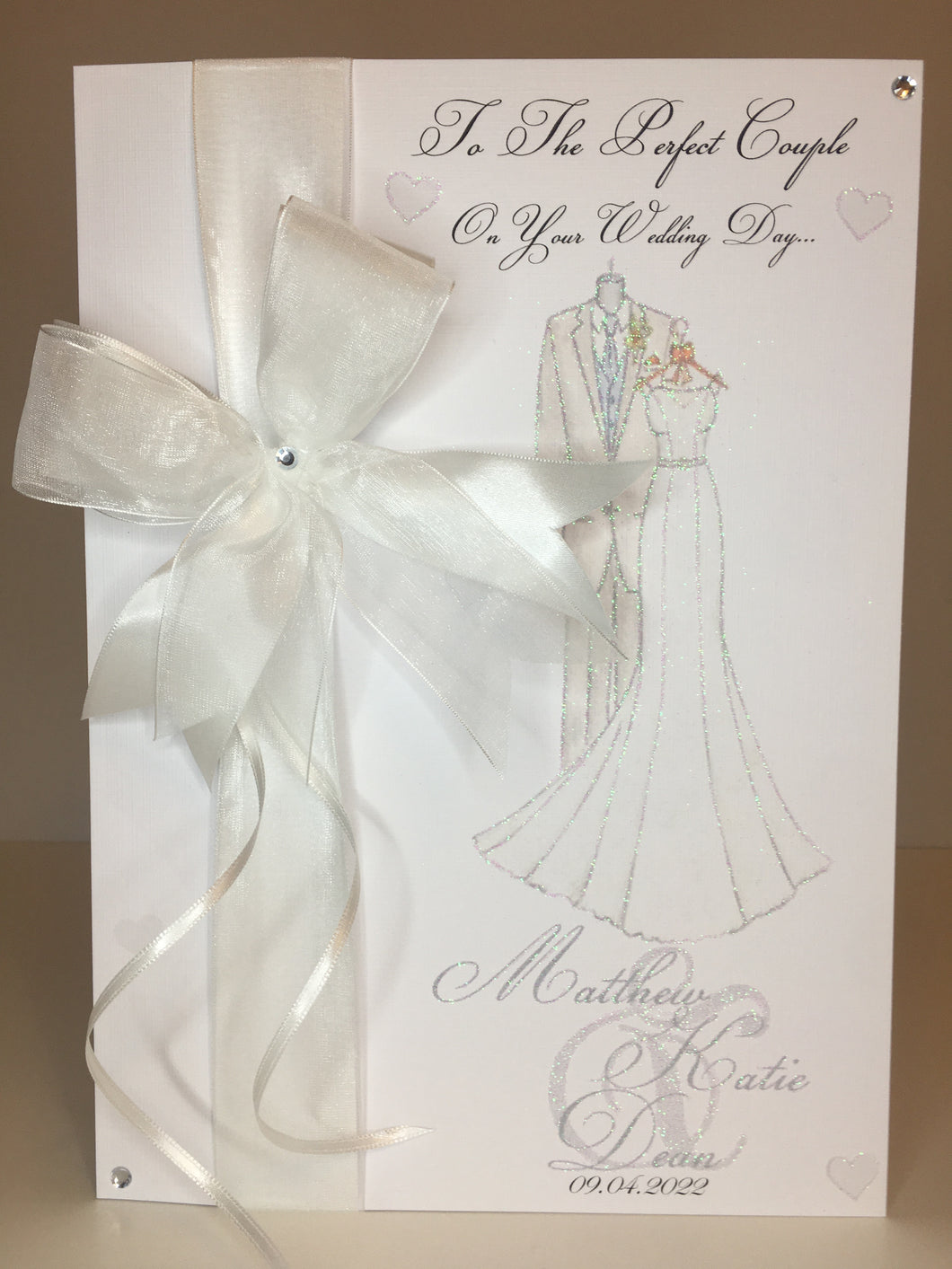 Ribbon & Bow Bride Dress & Groom Suit Card