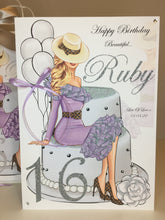 Load image into Gallery viewer, Lady in Purple on Cake Card
