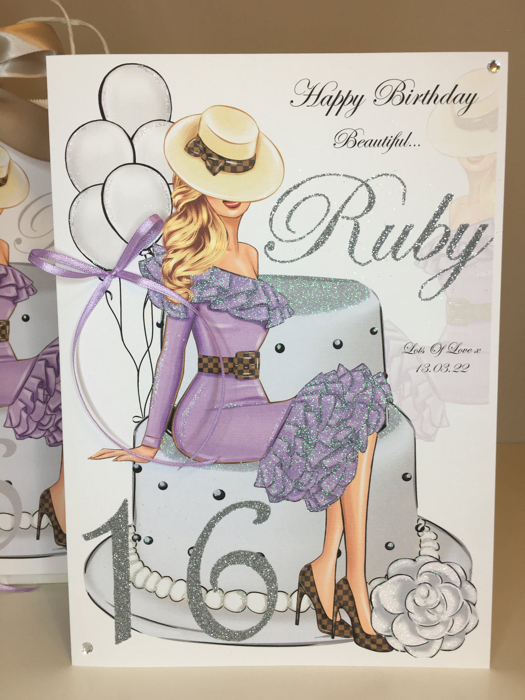 Lady in Purple on Cake Card