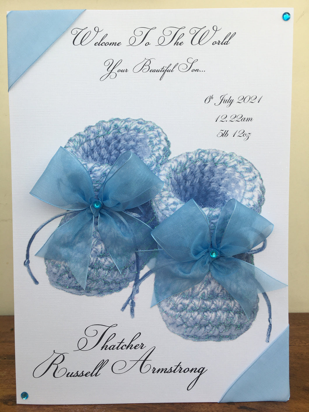 Blue Bootee Bow Card