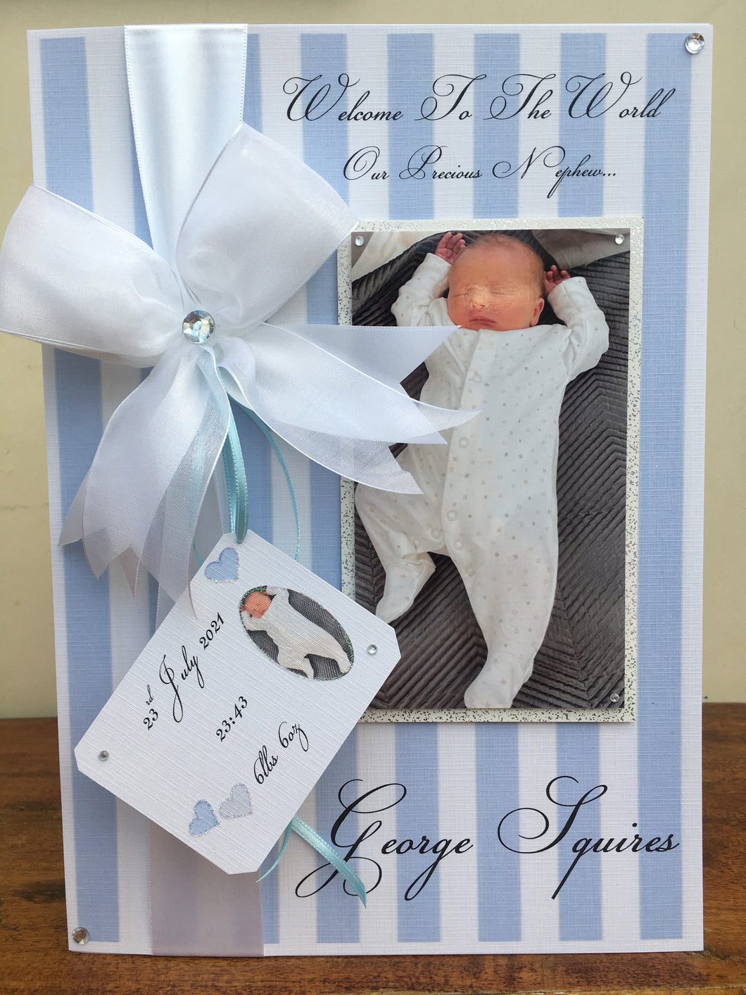 Blue/White Stripe with Tag Luxury Photo Card