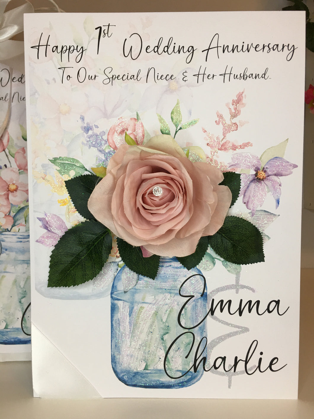 Artificial Rose Vase Card