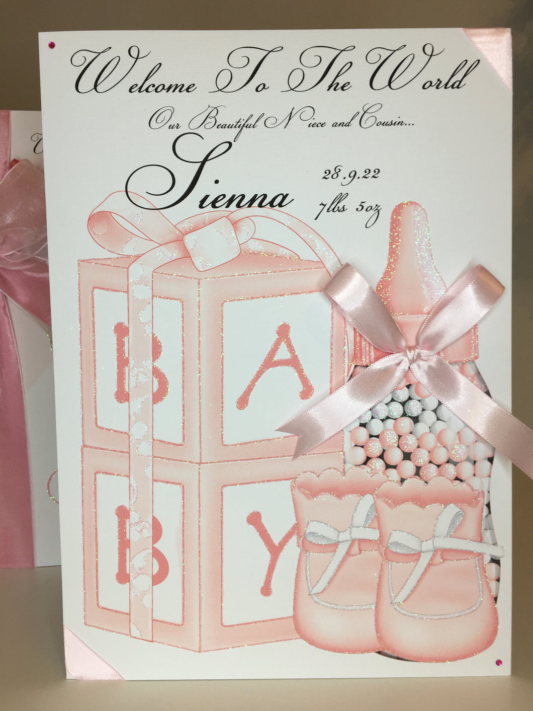 Pink Baby Bottle & Shoes New Born Card