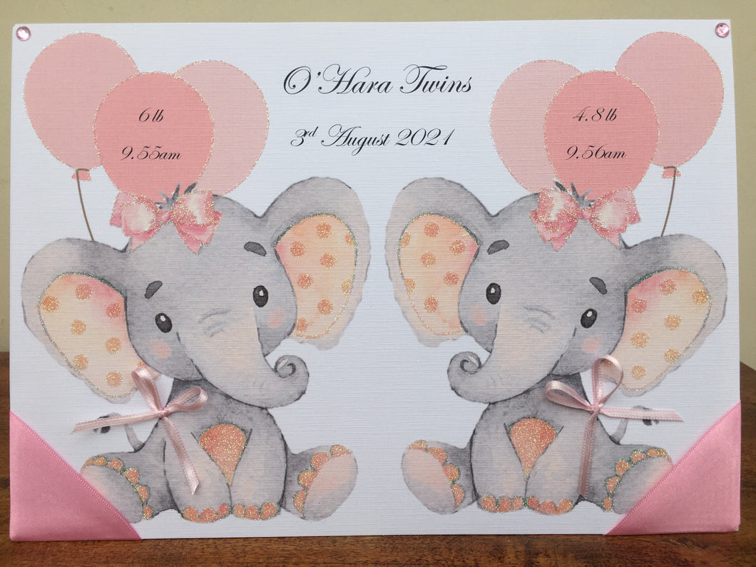 Elephant Twin New Born Card