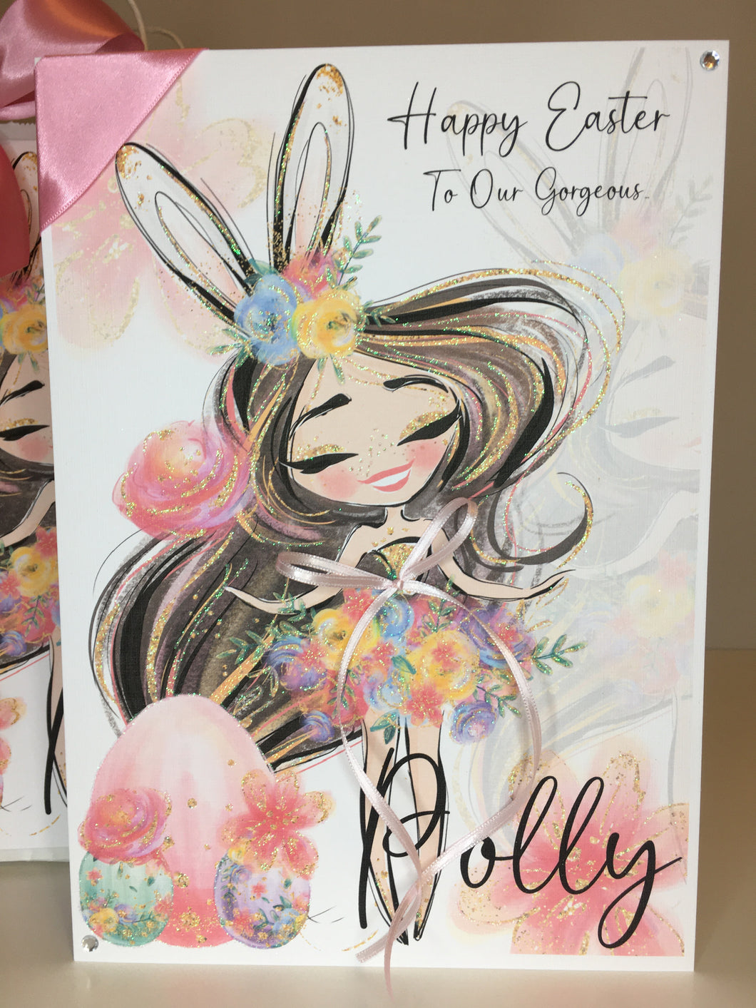 Easter Brown Hair Bunny Ears Card