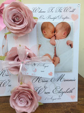 Load image into Gallery viewer, Artificial Rose Pink Hearts Luxury Photo Card with Tag
