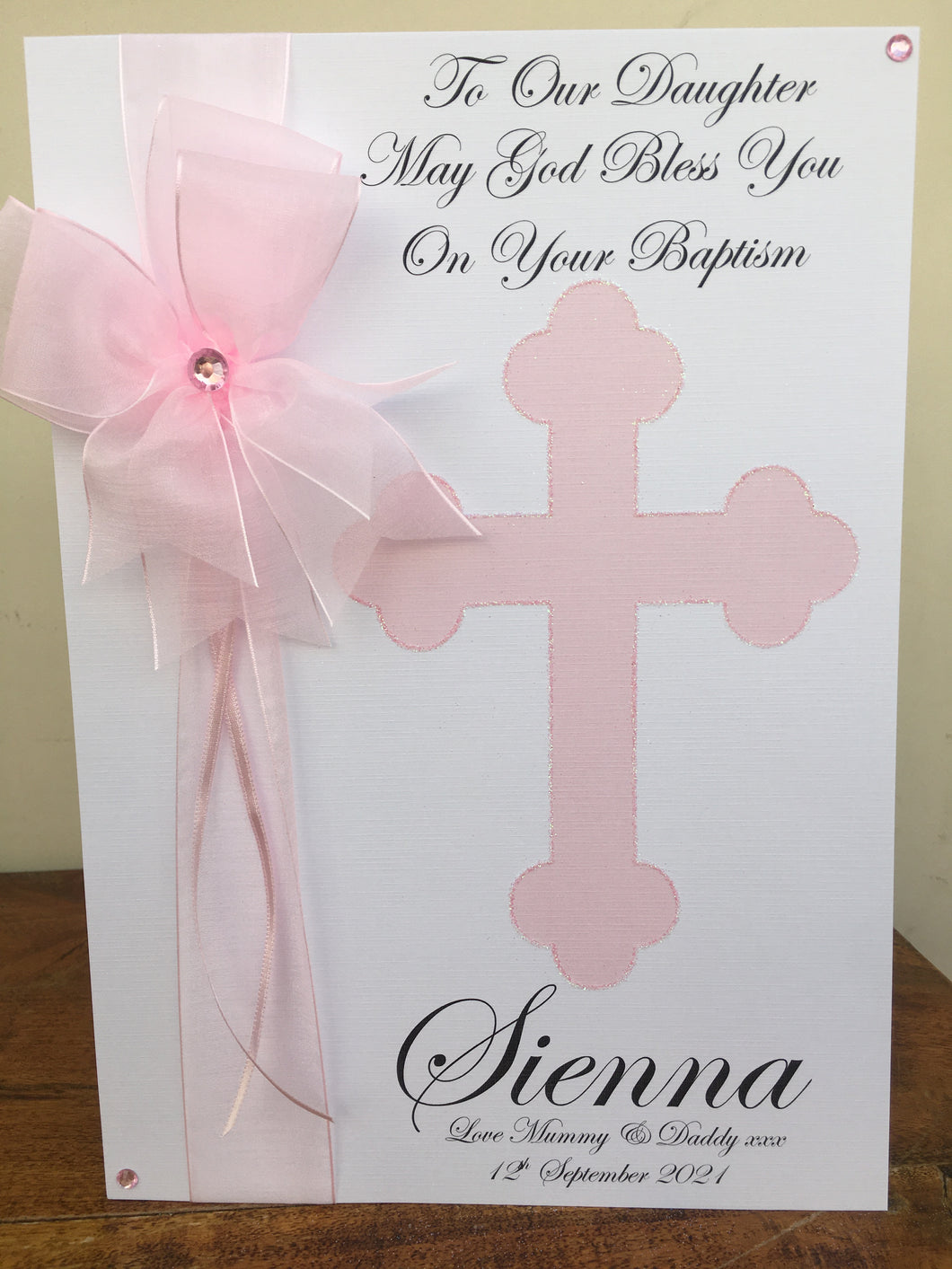 Ribbon & Bow Pink Cross Card