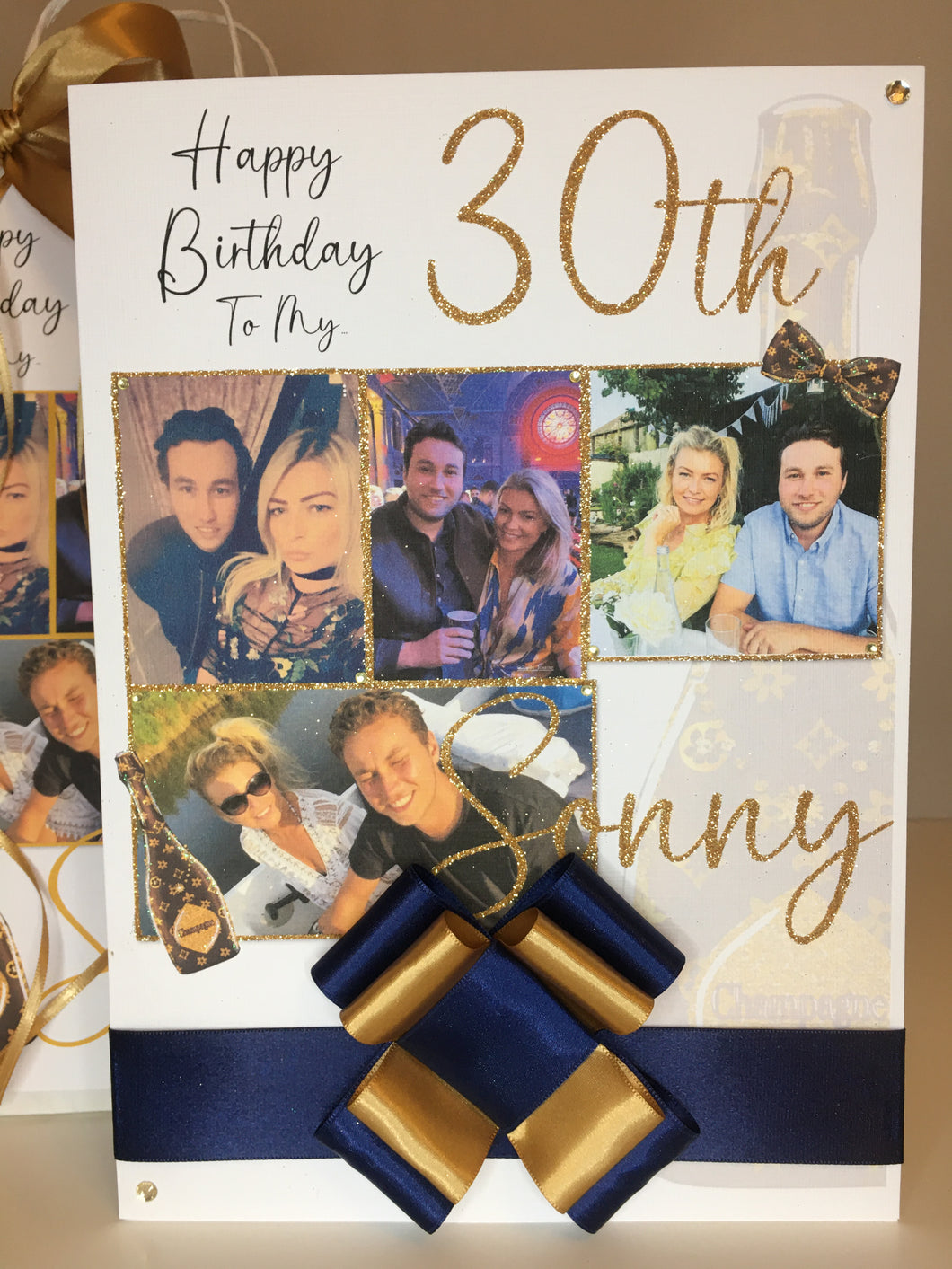 Ribbon & Bow Navy & Gold Designer Inspired Photo Card